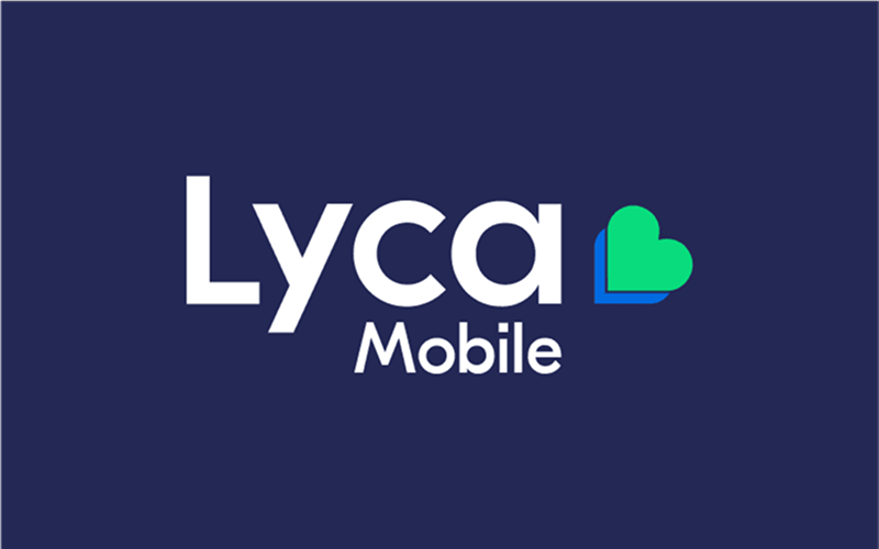 Lyca Mobile logo with green heart icon on dark blue background